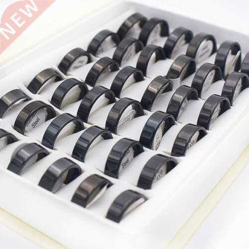 36 Pieces Mix Size Black Stainless Steel Rings Men Jewelry W