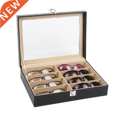 1Pc Faux Leather 8-Grid Eye Glasses Case Eyewear Sunglasses