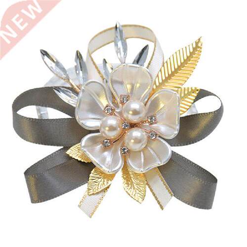 1Pc Pearl Bracelet Ribbon Ladies Wedding Artificial Flower