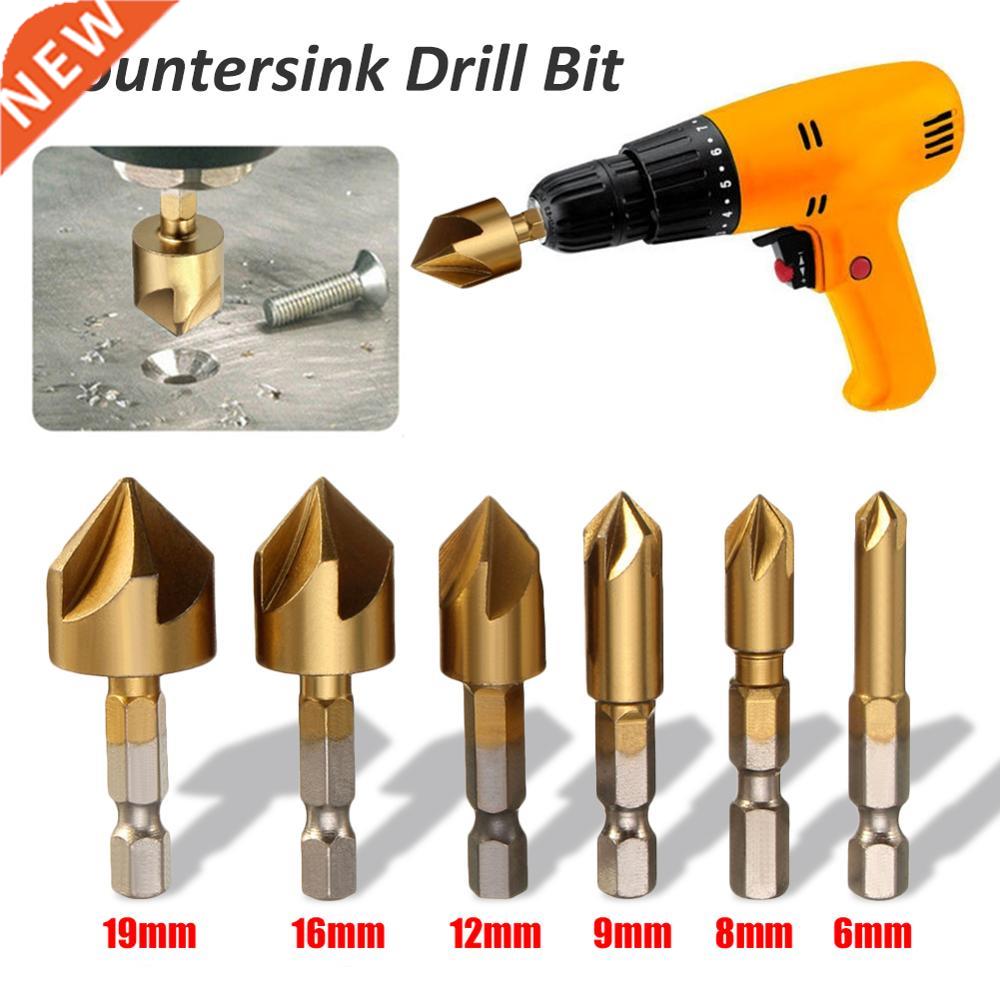 6pcs 5 Flutes HSS Countersink Chamfer Drill Bit 1/4