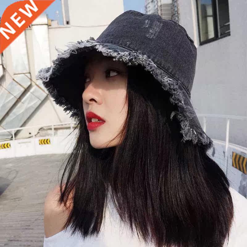 New Summer Unisex Tassel Washed Denim Bucket Hats Fashion fo