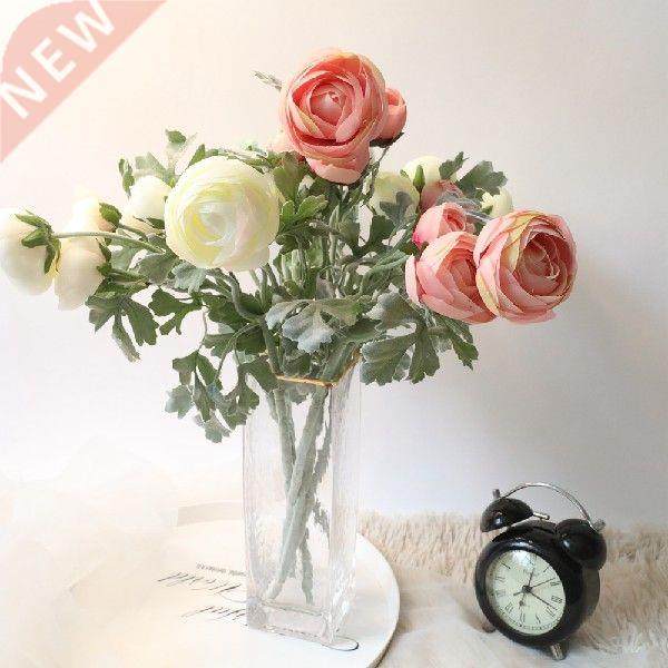 5 Heads Tea Rose Beautiful Flower Branch with Fake Leaves