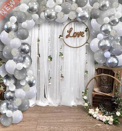 Gary White Metallic Silver Balloon Arch Garland Kit Wedding