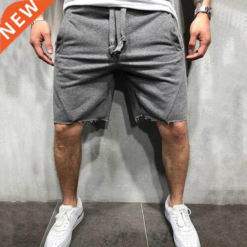 Men Shorts Wild Style Solid Color Ripped Short Pants Jogger