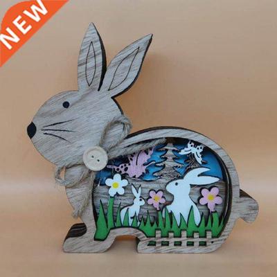 Wooden Rabbit Ornaments Easter Decoration Bunny Hollow Craft