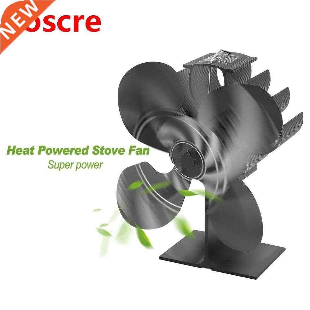 Black Fireplace 4 Blade Heat Powered Stove Fan komin Log Woo