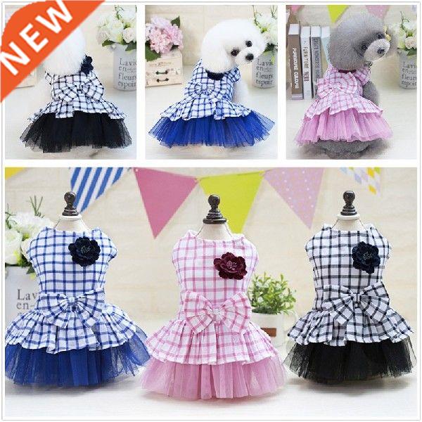Pet Dog Princess Dress Plaid Cotton Fluffy Yarn Camellia