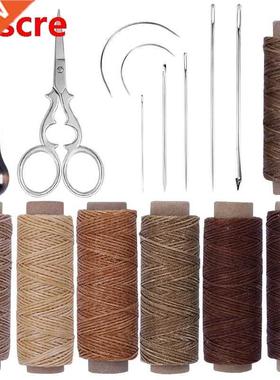 16 PCS Lether Sewing Kit with Wxed Thred Wood Hndle wl