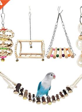 Bird Parrot Toys 5Pcs,Wood Ladder Chewing Cockatiel Toys,for