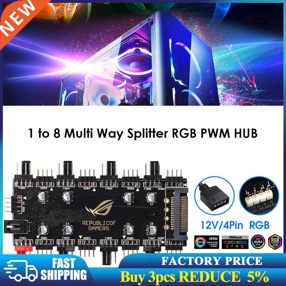1 To 8 Multi Way Splitter RGB PWM HUB for PC Fan Cooler Moth