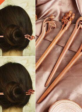1PC Chinese Retro Style Peach Wood Carved Hairpin Handme H
