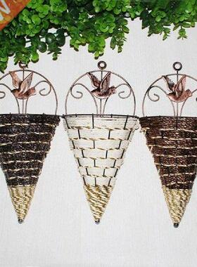 Natural Wicker Flower Basket Vase Rattan Wall Hanging Pot