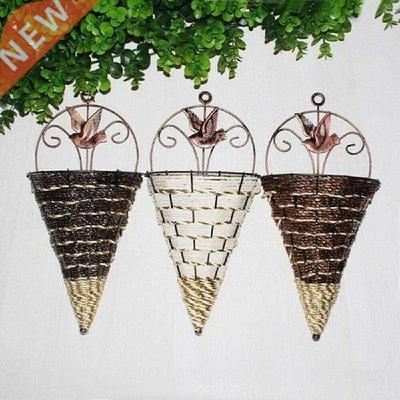 Natural Wicker Flower Basket Vase Rattan Wall Hanging Pot