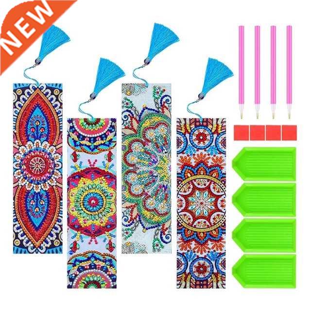 4 Pcs 5D Diamond Bookmark  Painting Bookmark Leather Tass