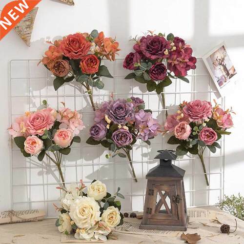 Newly A Bunch Of Vintage Artificial Flowers Peony And Hydran