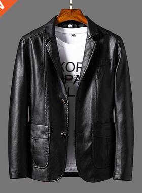 New Handsome Black Suit Leather Jacket Men nd Loose Coat Man