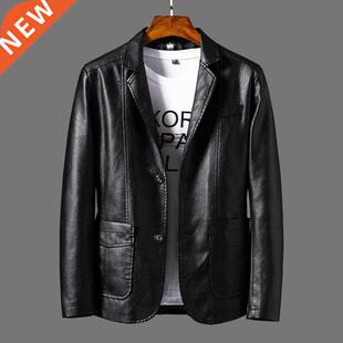 New Handsome Black Suit Leather Jacket Men nd Loose Coat Man