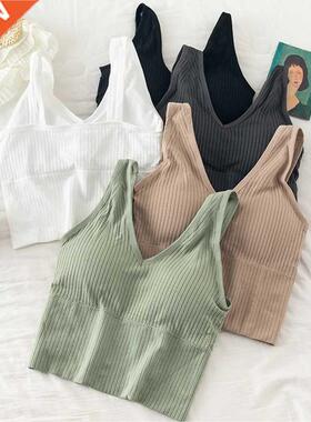 Women Sports Crop Tops Seamless Underwear Removable Padded C