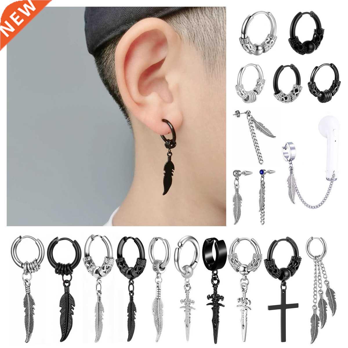 Punk Vintage Design Leaf Hoop Earrings For Women Men Jewelry
