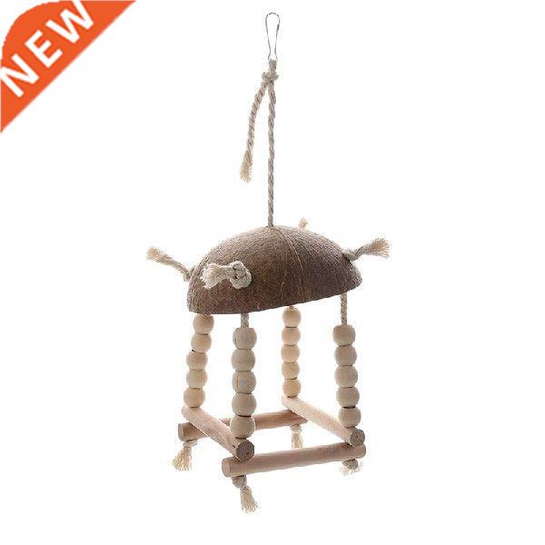 Natural Coconut Shell Bird Nest House Hut Cage Feeder Pet