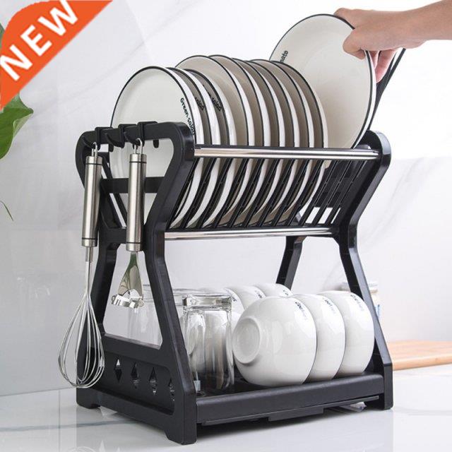Double-layer Kitchen Dish Bowl Draining Storage Rack with Ch