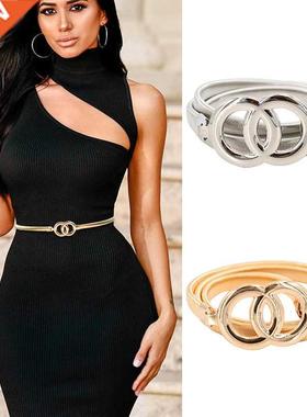 New Double Ring Belt Gold Silver Stretch Elastic Waist Belts