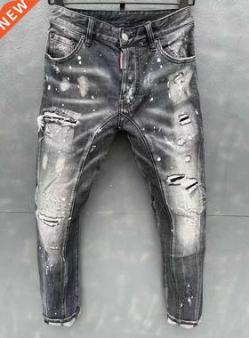2022 Men's DSQUARED2 Hip Hop Disressed Inkjet Hole High Sree