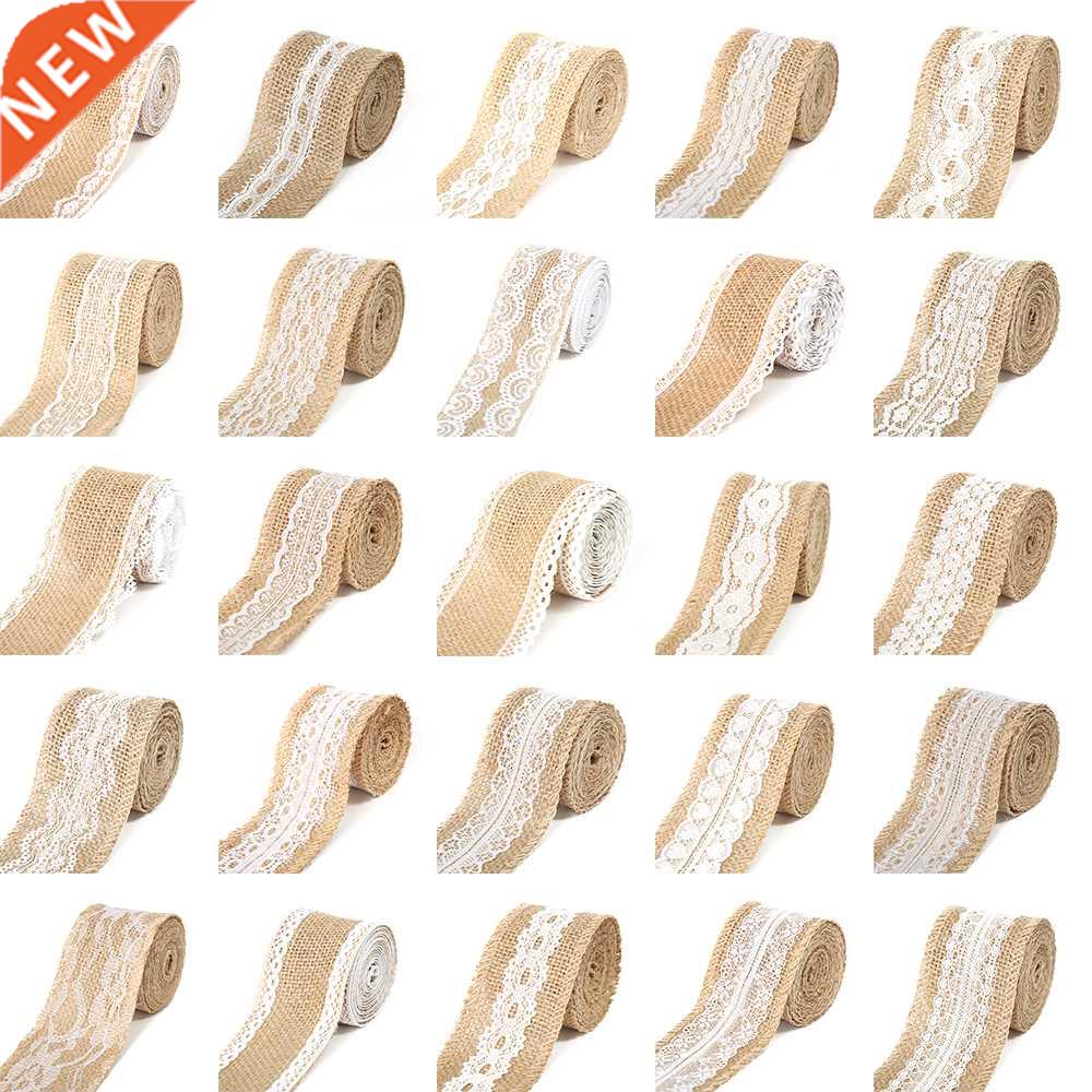 2M 5CM Natural Jute Burlap Rolls Hessian Ribbon with Lace Vi