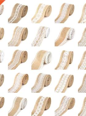 2M 5CM Natural Jute Burlap Rolls Hessian Ribbon with Lace Vi