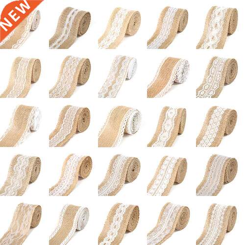2M 5CM Natural Jute Burlap Rolls Hessian Ribbon with Lace Vi