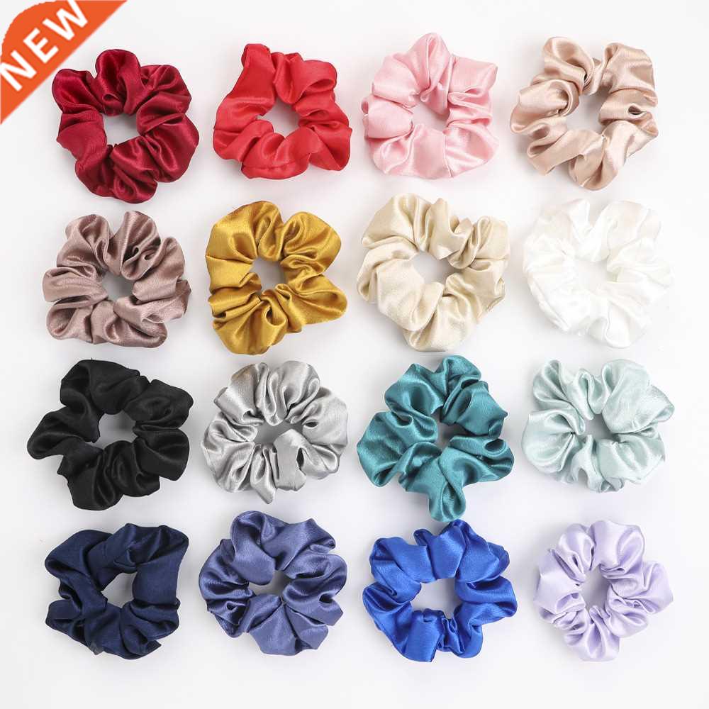 2PCS Bright Satin Silk Scrunchies Solid Large Elastic Rubber