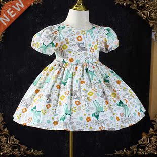 Children's cartoon printed dress girl's new bubble sleeve