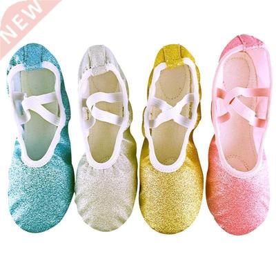 2022 Glitter Blue Pink Ballet Shoes For Girls Soft Sole Flat