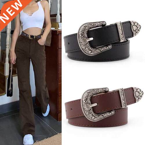 Black Leather Belt Women Metal Heart Buckle Waist Belt Vinta