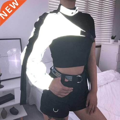 Cool Ladies Reflective Patchwork Ribbons Pullover Women One