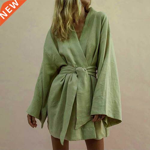 Lace Up Women's V-Neck Kimono Cardigan Mini Dress Co