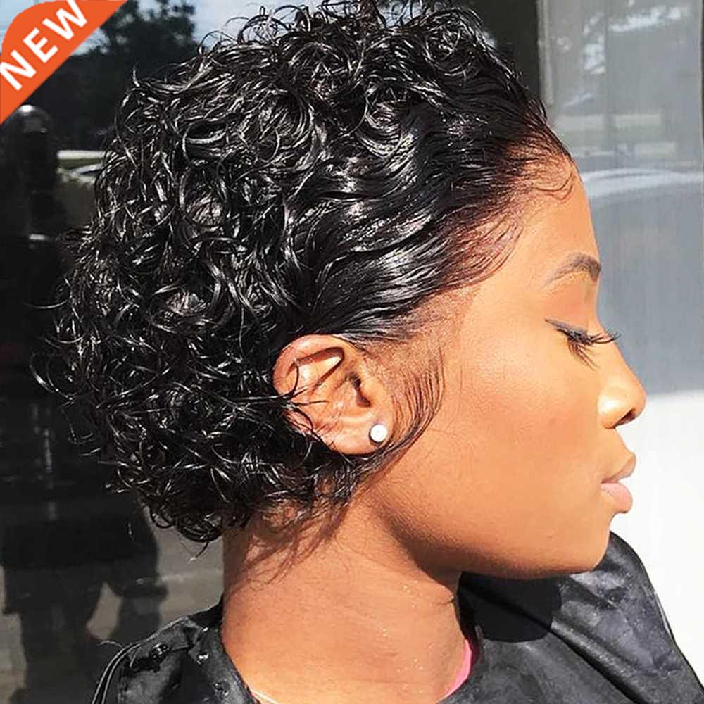 Short Curly Human Hair Wigs Pixie Cut Wigs Lace Front Wigs f