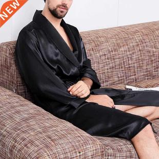 Men Bath Robe Black Lounge Sleepwear Silk Nightwear For Men