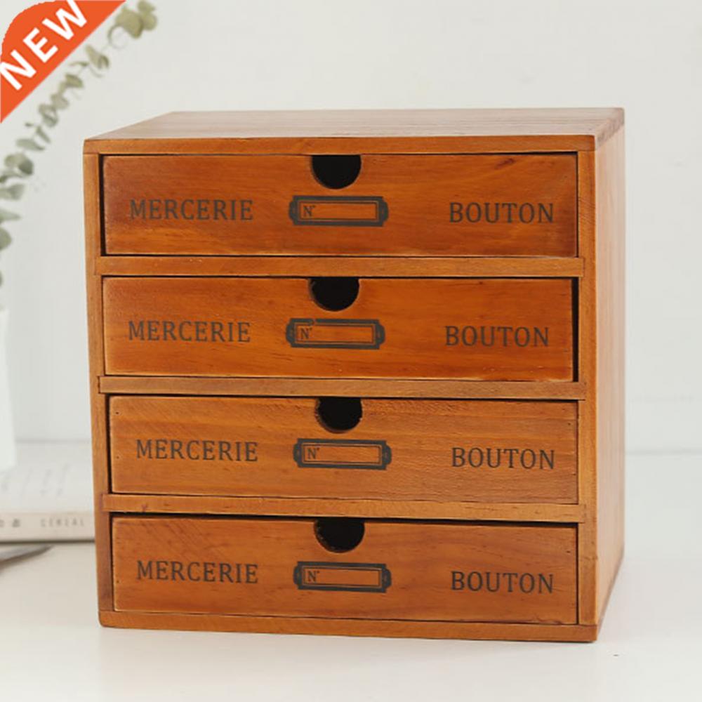 Retro Multi-layer Wooden Desktop 4-layer Drawer Storage Box