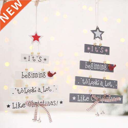 Bell Bow Letters Star Pendant Christmas Tree Shape Wooden Ha