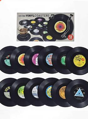 12 Pieces Vinyl Disk Coasters Retro Record Table Placemats