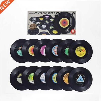 12 Pieces Vinyl Disk Coasters Retro Record Table Placemats