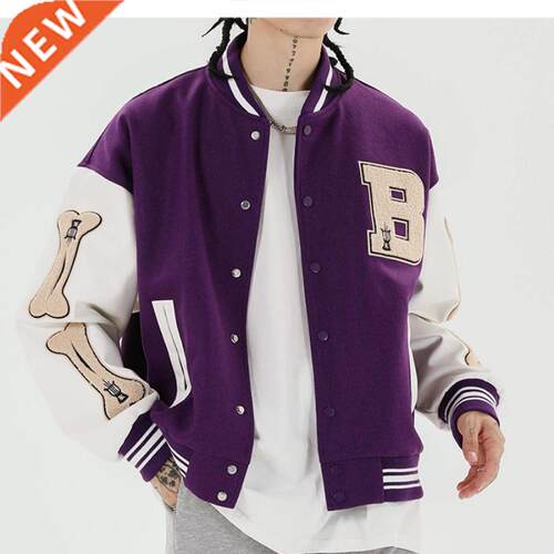 Men Baseball Jacket Hip Hop Harajuku Embroidery Bone Letter