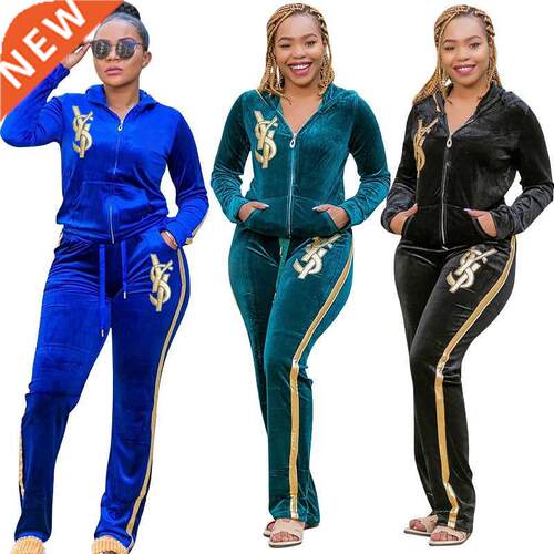 African Dashiki Velvet Two Piece Sets Women Tops And Skinny