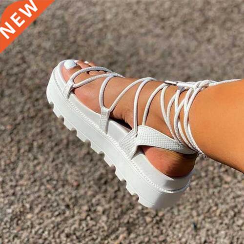 Woman Gladiator Platform Sandal Ladies Ankle Wrap Wedge Fema