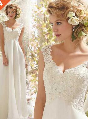 Beach Weddng Dresses Whte/Lvory Chffon Lace Applques Br
