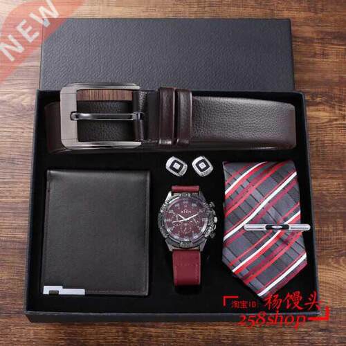 Business Wrist Watch Men Gift Belt Wallet Tie Cufflinks