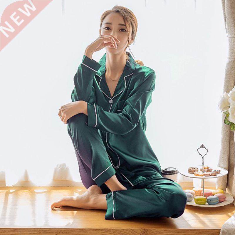 Womens Silk Satin Pajamas Pyjamas Set Long Sve Spwear