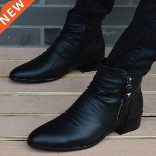 Fashion Ankle Boots Men High Top Zip Suit Shoes Black Dress