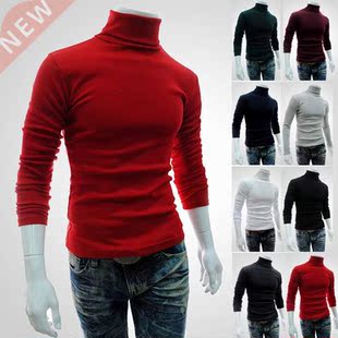 Autumn Mens Color Pull Sweater Solid Men Winter Turtleneck